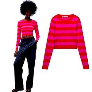 Zara Striped Pink and Red Crop Top